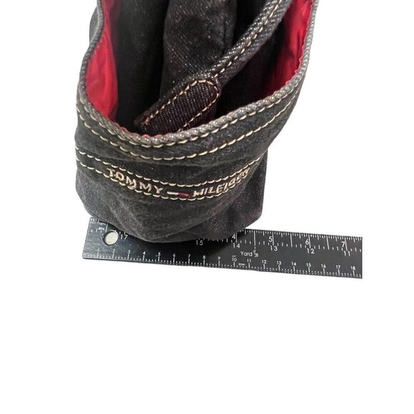 Tommy Hilifiger Denim Drawstring Bucket Style Shoulder Bag Y2K 00s Gray Black - Picture 12 of 13